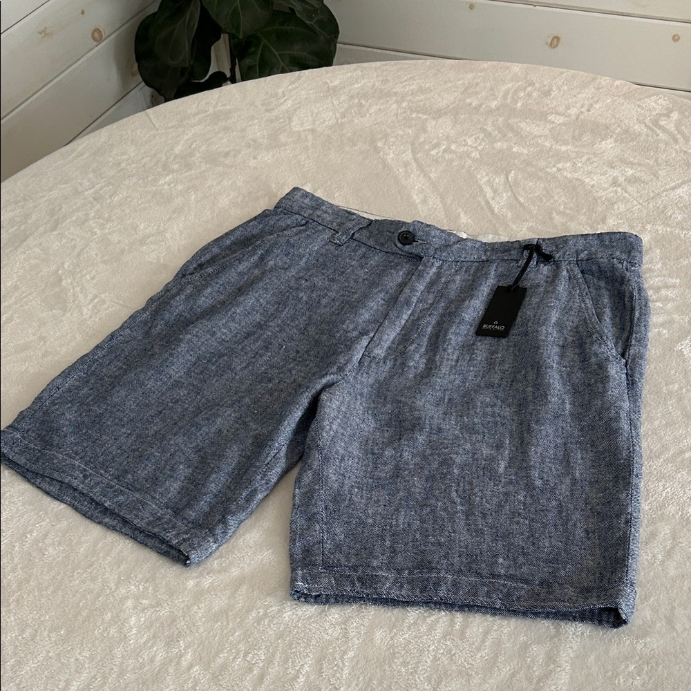 Buffalo David Bitton Linen Blend Blue Flat Front Shorts